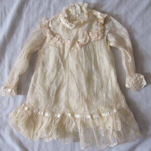Vintage Little Star Ivory Lace Ruffle Trim Sheer Sleeves Lined Dress Toddler 3T